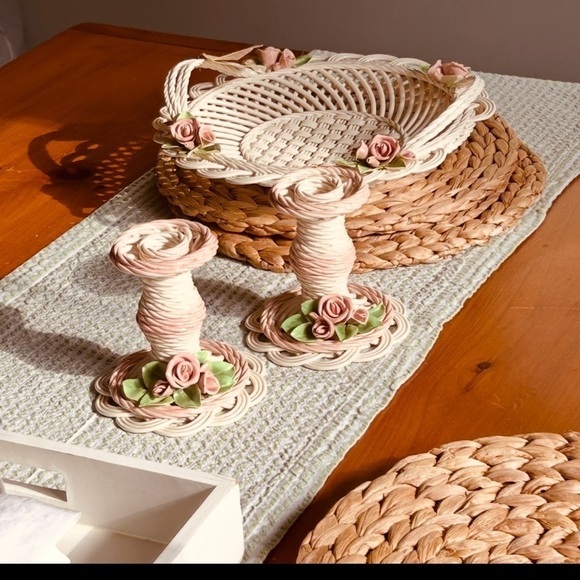 Woven Rose Basket Cream Pink Belleek Ware Bev Sparks Handcrafted 1991 Florida - Picture 9 of 16